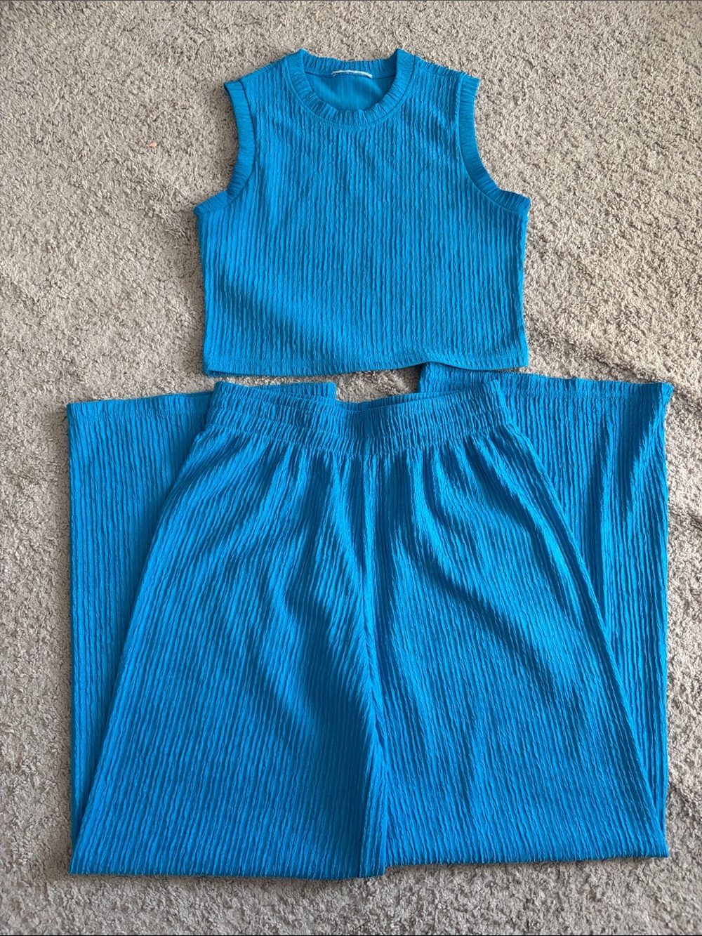 Women’s Boot Cut & Flare Set - Bright Blue Ribbed Two-Piece